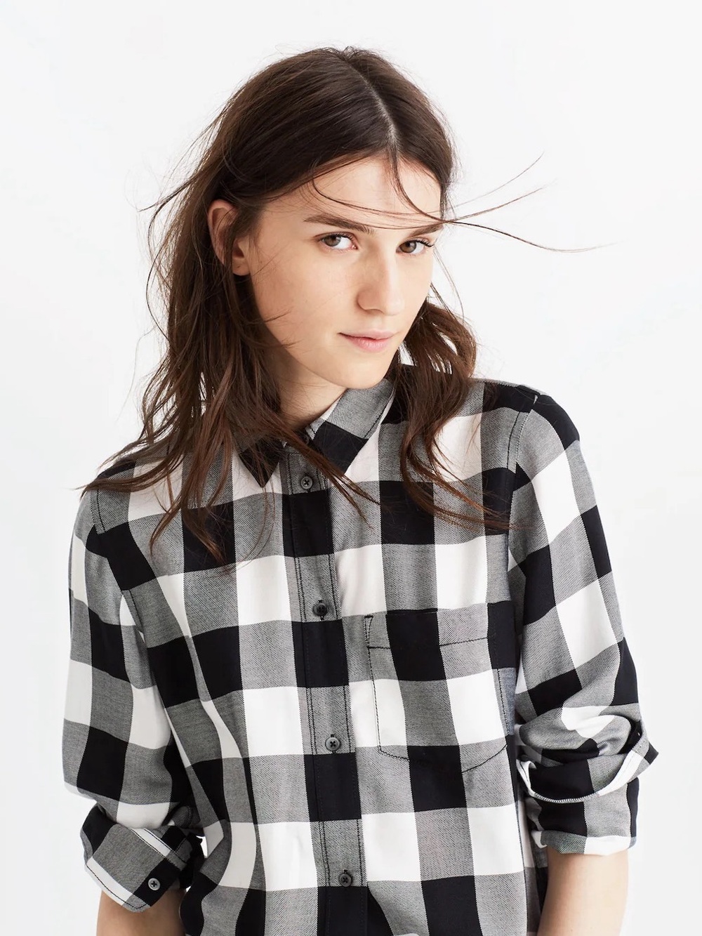 Madewell Oversized Boyshirt Buffalo Check Flannel Black White Women Size S